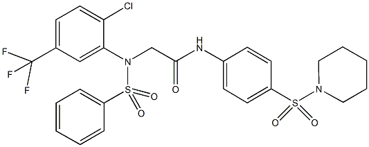 2-[2-chloro(phenylsulfonyl)-5-(trifluoromethyl)anilino]-N-[4-(1-piperidinylsulfonyl)phenyl]acetamide Struktur