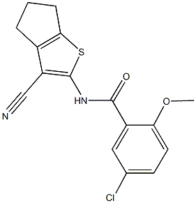 5-chloro-N-(3-cyano-5,6-dihydro-4H-cyclopenta[b]thien-2-yl)-2-methoxybenzamide Struktur