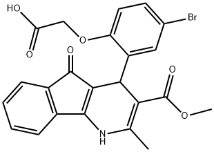 {4-bromo-2-[3-(methoxycarbonyl)-2-methyl-5-oxo-4,5-dihydro-1H-indeno[1,2-b]pyridin-4-yl]phenoxy}acetic acid Struktur