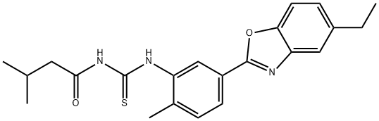 N-[5-(5-ethyl-1,3-benzoxazol-2-yl)-2-methylphenyl]-N'-(3-methylbutanoyl)thiourea Struktur