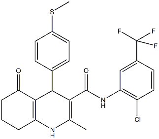 N-[2-chloro-5-(trifluoromethyl)phenyl]-2-methyl-4-[4-(methylsulfanyl)phenyl]-5-oxo-1,4,5,6,7,8-hexahydro-3-quinolinecarboxamide Struktur