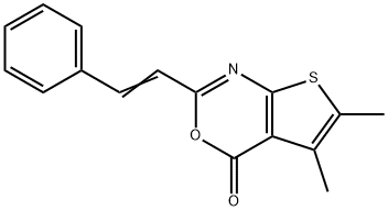 5,6-dimethyl-2-(2-phenylvinyl)-4H-thieno[2,3-d][1,3]oxazin-4-one Struktur