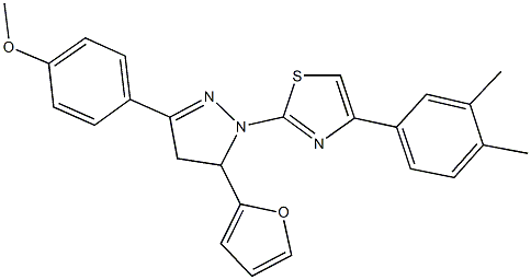 4-[1-[4-(3,4-dimethylphenyl)-1,3-thiazol-2-yl]-5-(2-furyl)-4,5-dihydro-1H-pyrazol-3-yl]phenyl methyl ether Struktur