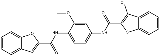 N-(4-{[(3-chloro-1-benzothien-2-yl)carbonyl]amino}-2-methoxyphenyl)-1-benzofuran-2-carboxamide Struktur