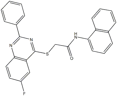 2-[(6-fluoro-2-phenyl-4-quinazolinyl)sulfanyl]-N-(1-naphthyl)acetamide Struktur