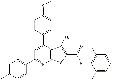 3-amino-N-mesityl-4-(4-methoxyphenyl)-6-(4-methylphenyl)thieno[2,3-b]pyridine-2-carboxamide Struktur