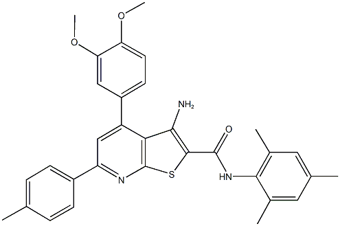 3-amino-4-(3,4-dimethoxyphenyl)-N-mesityl-6-(4-methylphenyl)thieno[2,3-b]pyridine-2-carboxamide Struktur