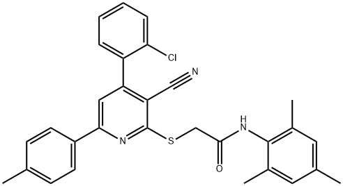 2-{[4-(2-chlorophenyl)-3-cyano-6-(4-methylphenyl)-2-pyridinyl]sulfanyl}-N-mesitylacetamide Struktur