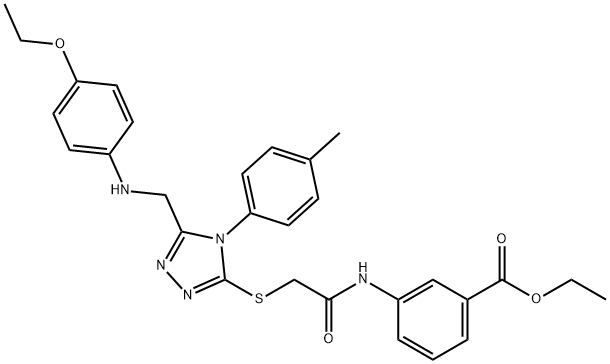 ethyl 3-[({[5-[(4-ethoxyanilino)methyl]-4-(4-methylphenyl)-4H-1,2,4-triazol-3-yl]sulfanyl}acetyl)amino]benzoate Struktur