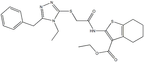 ethyl 2-({[(5-benzyl-4-ethyl-4H-1,2,4-triazol-3-yl)sulfanyl]acetyl}amino)-4,5,6,7-tetrahydro-1-benzothiophene-3-carboxylate Struktur