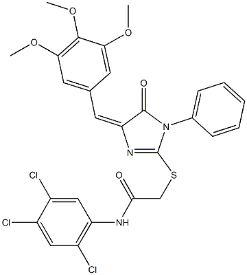 2-{[5-oxo-1-phenyl-4-(3,4,5-trimethoxybenzylidene)-4,5-dihydro-1H-imidazol-2-yl]sulfanyl}-N-(2,4,5-trichlorophenyl)acetamide Struktur