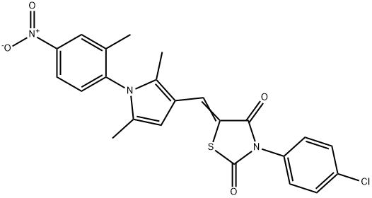 3-(4-chlorophenyl)-5-[(1-{4-nitro-2-methylphenyl}-2,5-dimethyl-1H-pyrrol-3-yl)methylene]-1,3-thiazolidine-2,4-dione Struktur