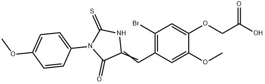 (5-bromo-2-methoxy-4-{[1-(4-methoxyphenyl)-5-oxo-2-thioxo-4-imidazolidinylidene]methyl}phenoxy)acetic acid Struktur