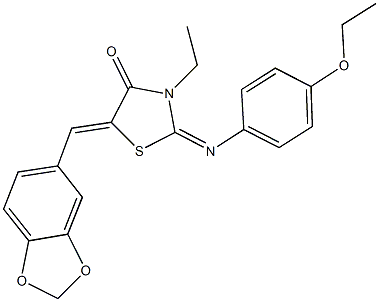 5-(1,3-benzodioxol-5-ylmethylene)-2-[(4-ethoxyphenyl)imino]-3-ethyl-1,3-thiazolidin-4-one Struktur