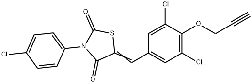 3-(4-chlorophenyl)-5-[3,5-dichloro-4-(2-propynyloxy)benzylidene]-1,3-thiazolidine-2,4-dione Struktur