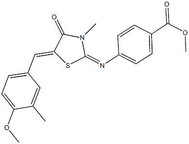 methyl 4-{[5-(4-methoxy-3-methylbenzylidene)-3-methyl-4-oxo-1,3-thiazolidin-2-ylidene]amino}benzoate Struktur