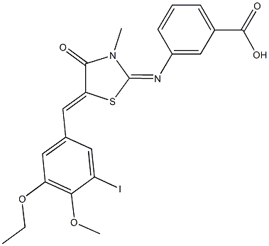 3-{[5-(3-ethoxy-5-iodo-4-methoxybenzylidene)-3-methyl-4-oxo-1,3-thiazolidin-2-ylidene]amino}benzoic acid Struktur