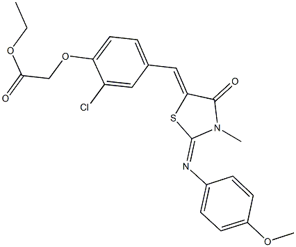 ethyl [2-chloro-4-({2-[(4-methoxyphenyl)imino]-3-methyl-4-oxo-1,3-thiazolidin-5-ylidene}methyl)phenoxy]acetate Struktur