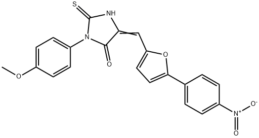 5-[(5-{4-nitrophenyl}-2-furyl)methylene]-3-(4-methoxyphenyl)-2-thioxo-4-imidazolidinone Struktur