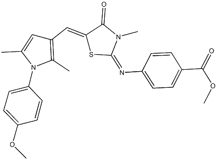 methyl 4-[(5-{[1-(4-methoxyphenyl)-2,5-dimethyl-1H-pyrrol-3-yl]methylene}-3-methyl-4-oxo-1,3-thiazolidin-2-ylidene)amino]benzoate Struktur