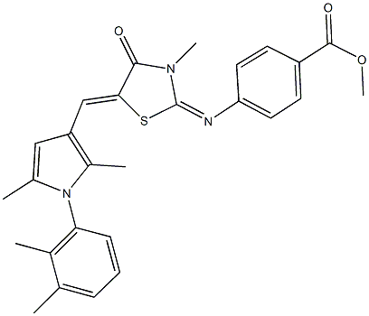 methyl 4-[(5-{[1-(2,3-dimethylphenyl)-2,5-dimethyl-1H-pyrrol-3-yl]methylene}-3-methyl-4-oxo-1,3-thiazolidin-2-ylidene)amino]benzoate Struktur