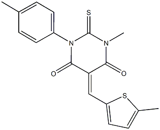 1-methyl-3-(4-methylphenyl)-5-[(5-methyl-2-thienyl)methylene]-2-thioxodihydro-4,6(1H,5H)-pyrimidinedione Struktur