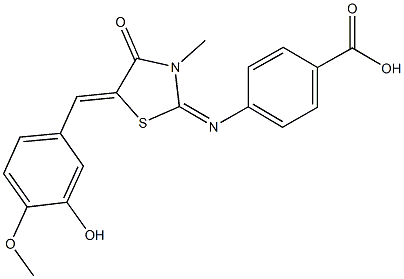 4-{[5-(3-hydroxy-4-methoxybenzylidene)-3-methyl-4-oxo-1,3-thiazolidin-2-ylidene]amino}benzoicacid Struktur