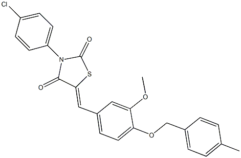 3-(4-chlorophenyl)-5-{3-methoxy-4-[(4-methylbenzyl)oxy]benzylidene}-1,3-thiazolidine-2,4-dione Struktur