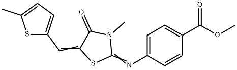 methyl 4-({3-methyl-5-[(5-methyl-2-thienyl)methylene]-4-oxo-1,3-thiazolidin-2-ylidene}amino)benzoate Struktur