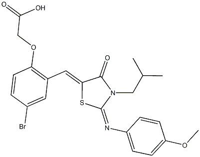 [4-bromo-2-({3-isobutyl-2-[(4-methoxyphenyl)imino]-4-oxo-1,3-thiazolidin-5-ylidene}methyl)phenoxy]acetic acid Struktur