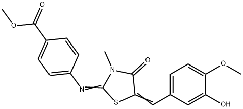 methyl 4-{[5-(3-hydroxy-4-methoxybenzylidene)-3-methyl-4-oxo-1,3-thiazolidin-2-ylidene]amino}benzoate Struktur