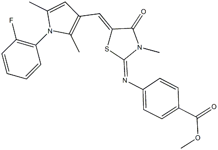 methyl 4-[(5-{[1-(2-fluorophenyl)-2,5-dimethyl-1H-pyrrol-3-yl]methylene}-3-methyl-4-oxo-1,3-thiazolidin-2-ylidene)amino]benzoate Struktur