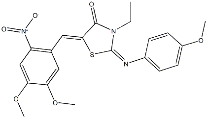 3-ethyl-5-{2-nitro-4,5-dimethoxybenzylidene}-2-[(4-methoxyphenyl)imino]-1,3-thiazolidin-4-one Struktur