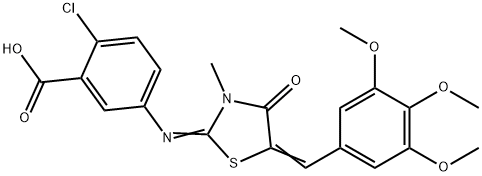 2-chloro-5-{[3-methyl-4-oxo-5-(3,4,5-trimethoxybenzylidene)-1,3-thiazolidin-2-ylidene]amino}benzoic acid Struktur