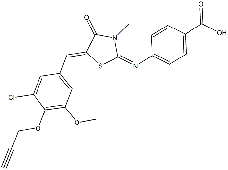 4-({5-[3-chloro-5-methoxy-4-(2-propynyloxy)benzylidene]-3-methyl-4-oxo-1,3-thiazolidin-2-ylidene}amino)benzoic acid Struktur