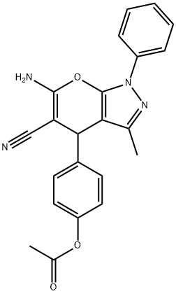 4-(6-amino-5-cyano-3-methyl-1-phenyl-1,4-dihydropyrano[2,3-c]pyrazol-4-yl)phenyl acetate Struktur