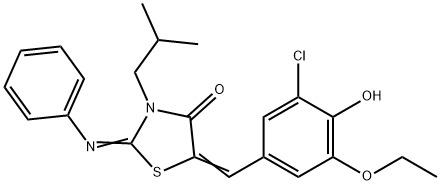 5-(3-chloro-5-ethoxy-4-hydroxybenzylidene)-3-isobutyl-2-(phenylimino)-1,3-thiazolidin-4-one Struktur