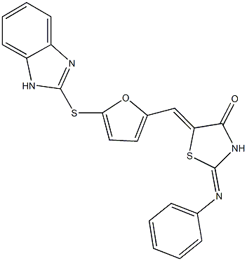 5-{[5-(1H-benzimidazol-2-ylsulfanyl)-2-furyl]methylene}-2-(phenylimino)-1,3-thiazolidin-4-one Struktur