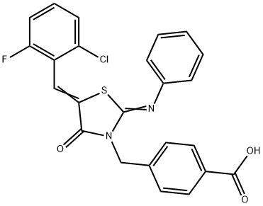 4-{[5-(2-chloro-6-fluorobenzylidene)-4-oxo-2-(phenylimino)-1,3-thiazolidin-3-yl]methyl}benzoic acid Struktur