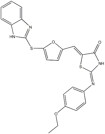 5-{[5-(1H-benzimidazol-2-ylsulfanyl)-2-furyl]methylene}-2-[(4-ethoxyphenyl)imino]-1,3-thiazolidin-4-one Struktur