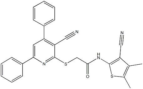 N-(3-cyano-4,5-dimethyl-2-thienyl)-2-[(3-cyano-4,6-diphenyl-2-pyridinyl)sulfanyl]acetamide Struktur