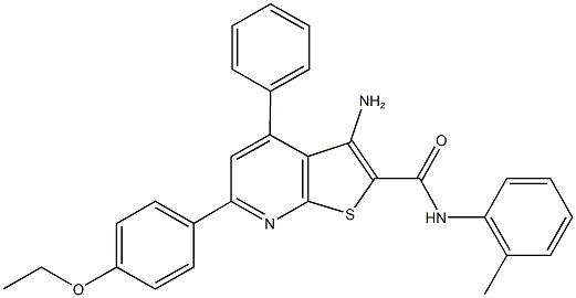 3-amino-6-(4-ethoxyphenyl)-N-(2-methylphenyl)-4-phenylthieno[2,3-b]pyridine-2-carboxamide Struktur