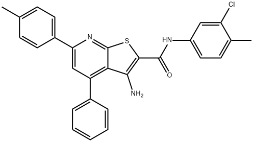 3-amino-N-(3-chloro-4-methylphenyl)-6-(4-methylphenyl)-4-phenylthieno[2,3-b]pyridine-2-carboxamide Struktur