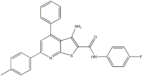 3-amino-N-(4-fluorophenyl)-6-(4-methylphenyl)-4-phenylthieno[2,3-b]pyridine-2-carboxamide Struktur