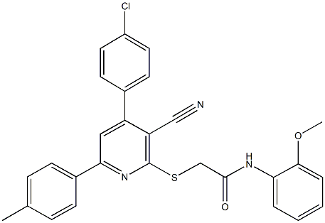 2-{[4-(4-chlorophenyl)-3-cyano-6-(4-methylphenyl)-2-pyridinyl]sulfanyl}-N-(2-methoxyphenyl)acetamide Struktur