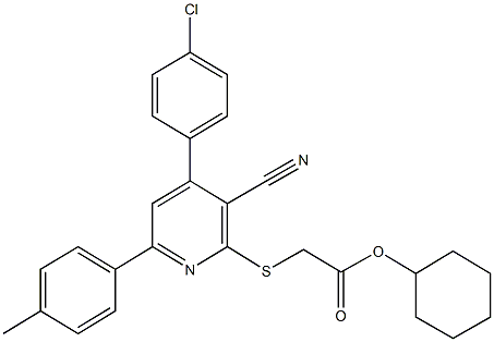 cyclohexyl {[4-(4-chlorophenyl)-3-cyano-6-(4-methylphenyl)-2-pyridinyl]sulfanyl}acetate Struktur