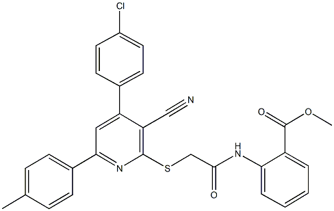 methyl 2-[({[4-(4-chlorophenyl)-3-cyano-6-(4-methylphenyl)-2-pyridinyl]sulfanyl}acetyl)amino]benzoate Struktur