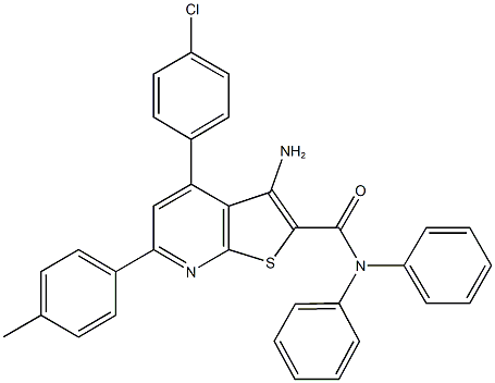 3-amino-4-(4-chlorophenyl)-6-(4-methylphenyl)-N,N-diphenylthieno[2,3-b]pyridine-2-carboxamide Struktur