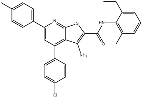 3-amino-4-(4-chlorophenyl)-N-(2-ethyl-6-methylphenyl)-6-(4-methylphenyl)thieno[2,3-b]pyridine-2-carboxamide Struktur