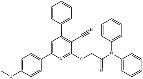 2-{[3-cyano-6-(4-methoxyphenyl)-4-phenyl-2-pyridinyl]sulfanyl}-N,N-diphenylacetamide Struktur